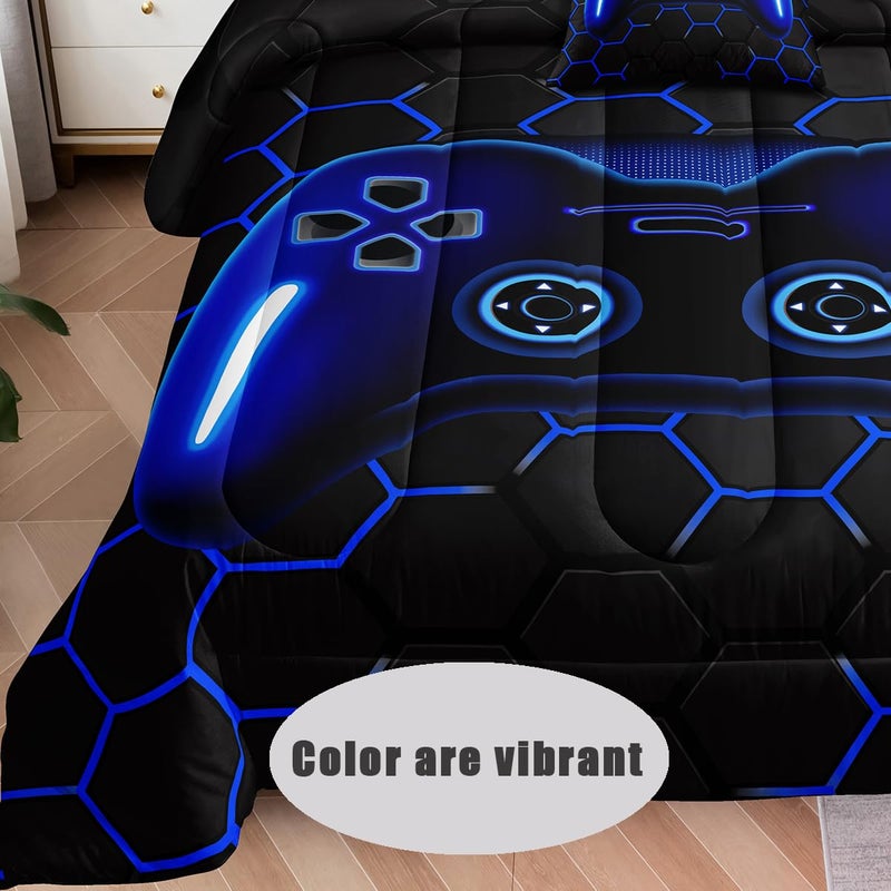 lris Bedding 5 Pieces Bed in a Bag for Boys Bedding Sets Twin Size Gamer Comforter Sets for Boys Kids  Gaming Comforter Set for Room Decor with Flat Sheet Fitted Sheet Pillowcase Cushion Cover - Image 2
